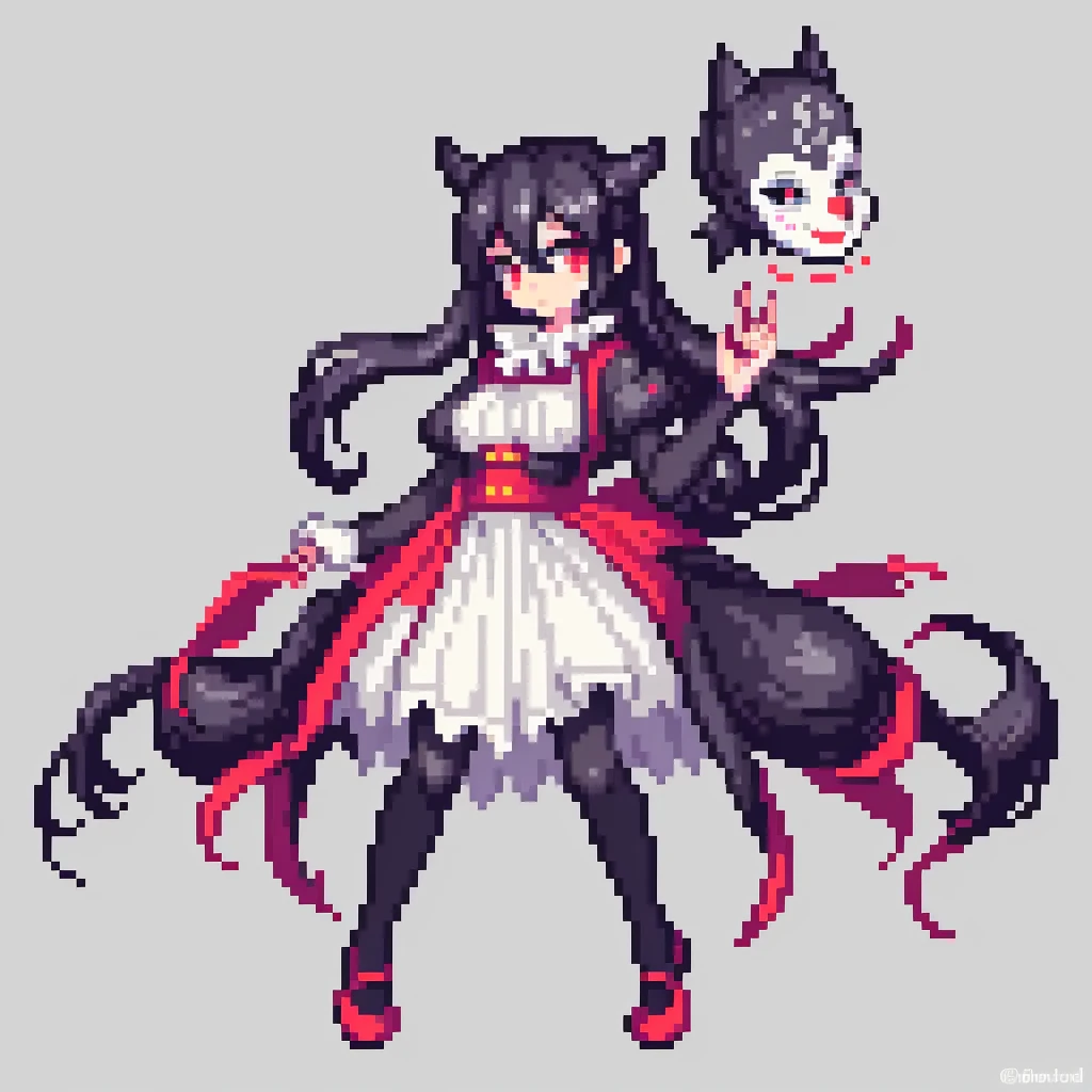 masterpiece , best quality , pixel art , 1 girl , full body , mask , clown , black , 