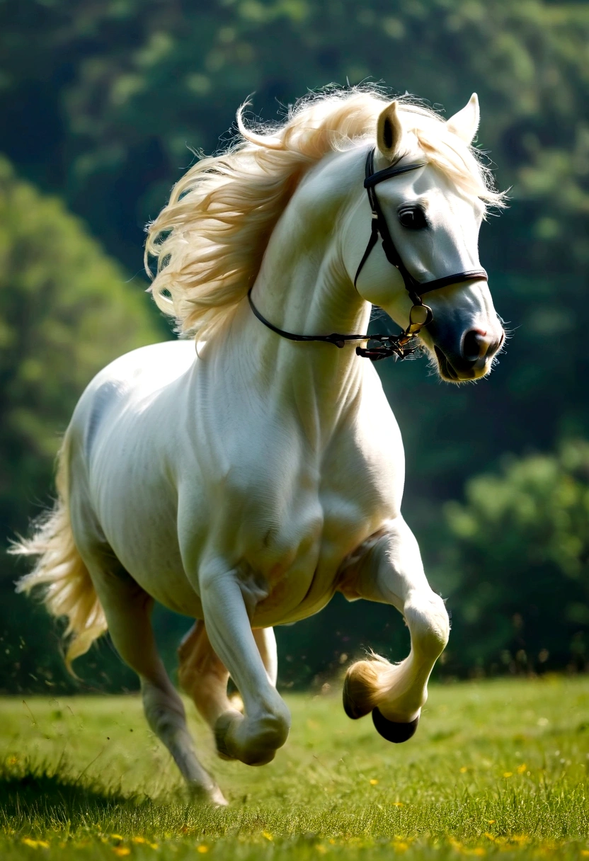 Full body photo, (Best quality,8K,high resolution,Masterpiece:1.2),Ultra-detailed,Realistic, portrait, Percheron horse,Galloping stallions,cancel more legs,focus on eyes, focus on the horse feet texture, full bodyesbian,elegant,Graceful,Strong presence,rippling muscles,flowing mane and tail,Curved neck and arched back,Sharp focus,intense eyes,The nostrils buzz,Hoofs hit the ground,Dust flying in the air,Graze on green meadows,Magnificent creatures,Imposing body,Robust construction,Vivid colors,Soft lighting,Subtle shadows,neutral color palette.