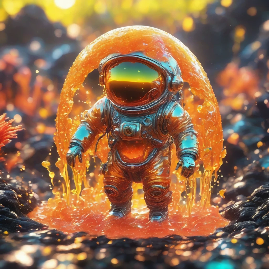 best quality, very good, 1.60,000, ridiculous, Extremely detailed, Cute slime astronaut，Made of translucent boiling lava, Background Alien World ((A masterpiece full of fantasy elements))), ((Best quality)), ((Intricate details)) (8K), ((best quality)), ((Intricate details)) (8K)