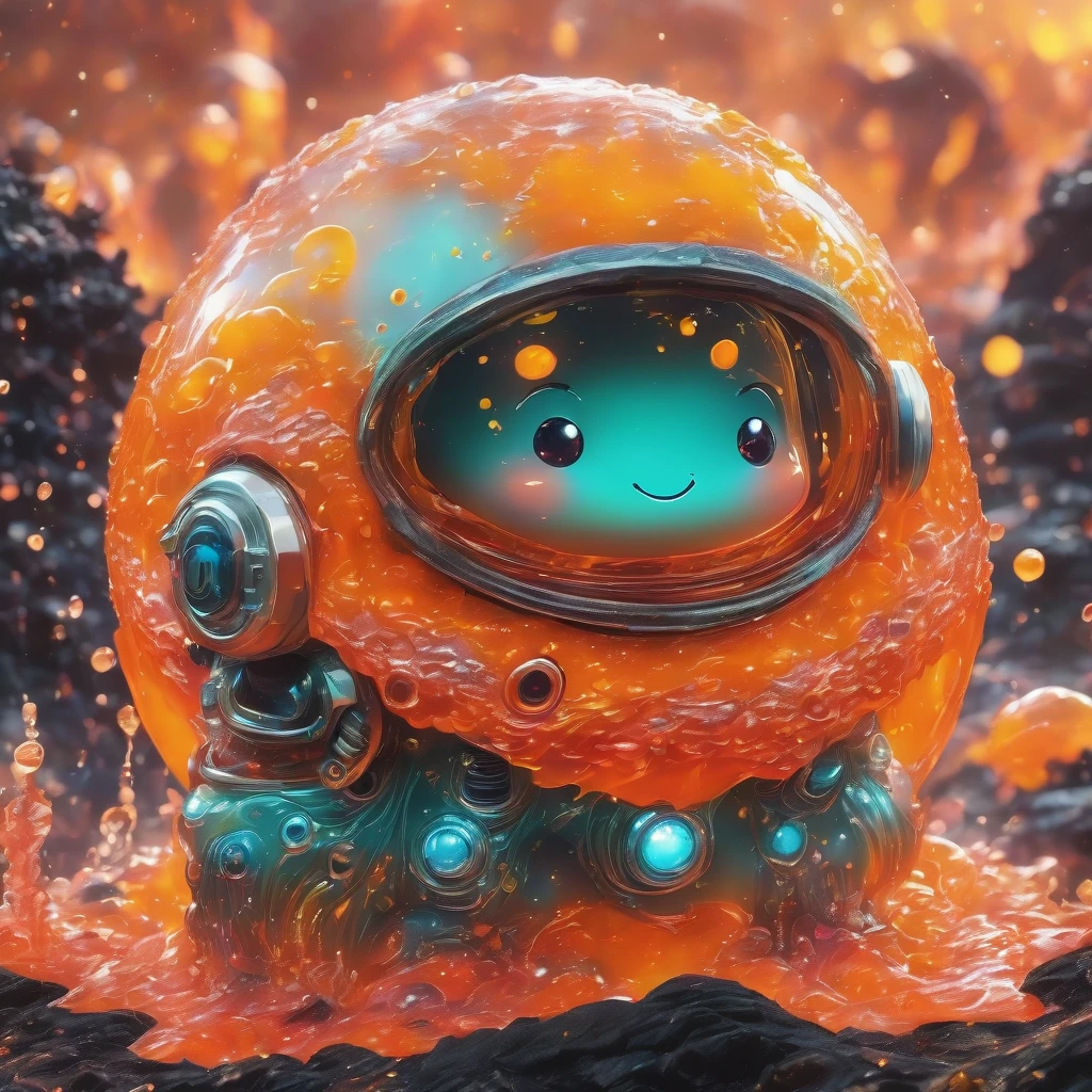 best quality, very good, 1.60,000, ridiculous, Extremely detailed, Cute slime astronaut，Made of translucent boiling lava, Background Alien World ((A masterpiece full of fantasy elements))), ((Best quality)), ((Intricate details)) (8K), ((best quality)), ((Intricate details)) (8K)