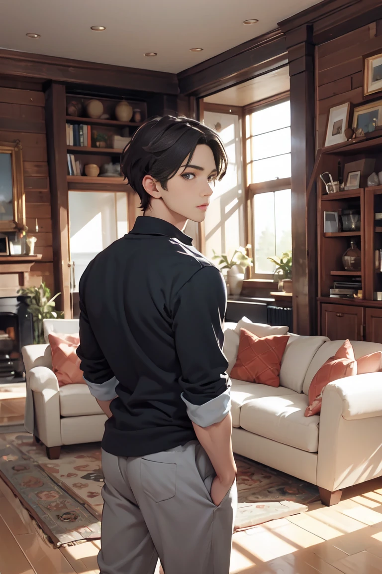 (masterpiece, best quality) handsome men ,living room , novel household clothes
