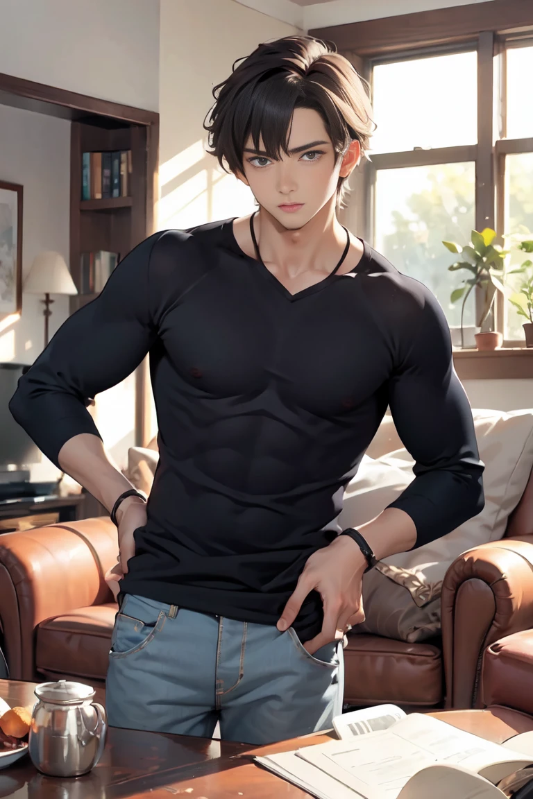 (masterpiece, best quality) handsome men ,living room , novel household clothes
