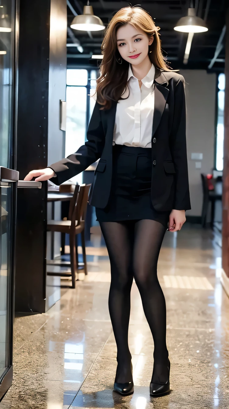 masterpiece,best quality,photorealistic,lipstick,big eyes,masterpiece,(full body female portrait:1.2),high detailed skin,8k uhd,soft lighting,high quality,highly detailed,makeup,fundoshi,key visual,vibrant,. 35mm photograph,film,bokeh,highly detailed,1girl,professional,4k,blush,eyeshadow,long_eyelashes,red lips,a pair of ggx heels,black_pantyhose,tutututu,<lora:tutuJG:0.5>,kendollegver,intimate action,seductive pose,pencil skirt,very short hair,indoors,weathergirl,office lady,pink blazer,bookshelf,<lora:ggx_V2.1_16:0.4>,