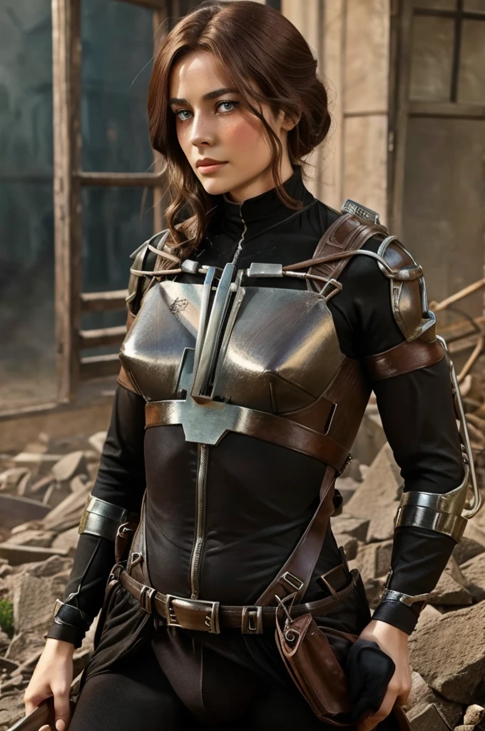 Women from Edwardian age,make hair brown, eyes color Havel Skin pale 
, Survey Corps bodysuit ,