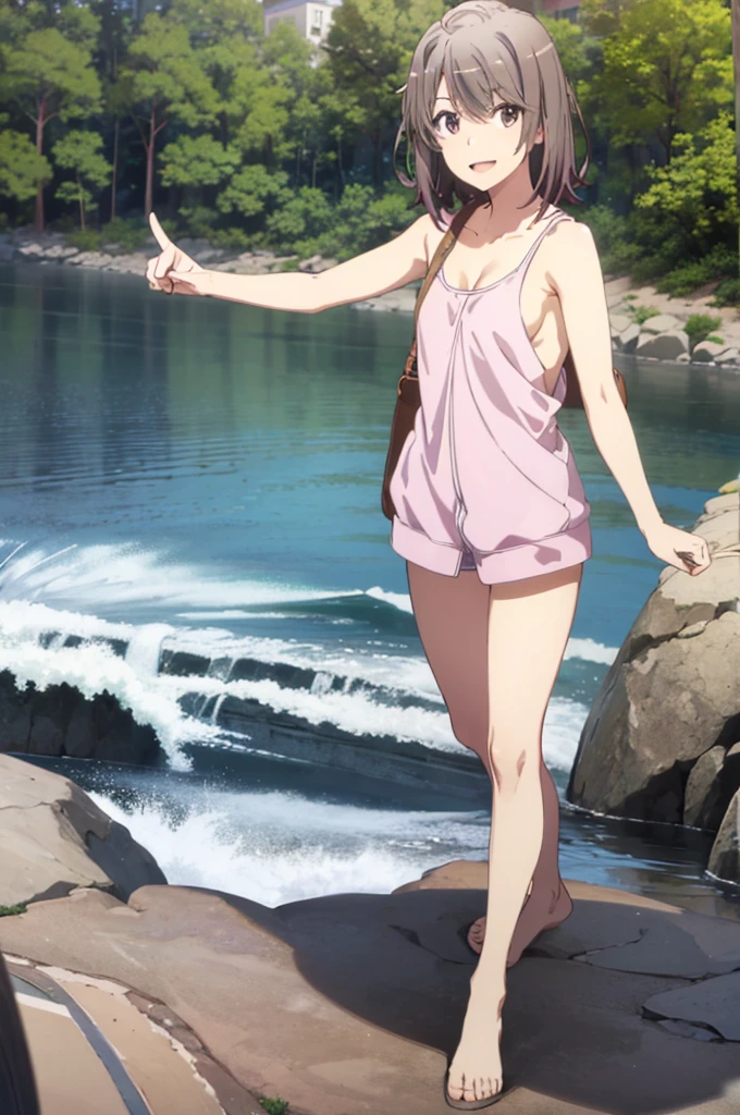 One girl,Haruno,Brown Hair,smile,peace sign,river,Mountain,topless,bottomless,(Perfect body,Perfect limbs)