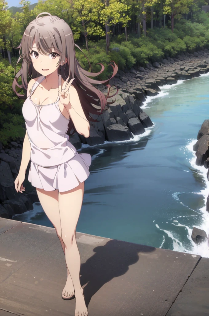 One girl,Haruno,Brown Hair,smile,peace sign,river,Mountain,topless,bottomless,(Perfect body,Perfect limbs)