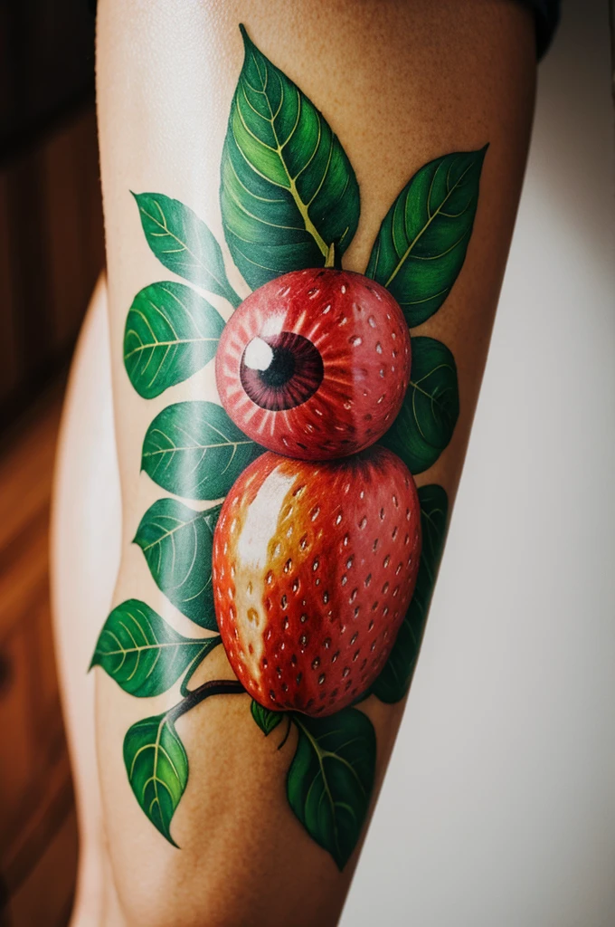 A small strawberry tattoo with just black color