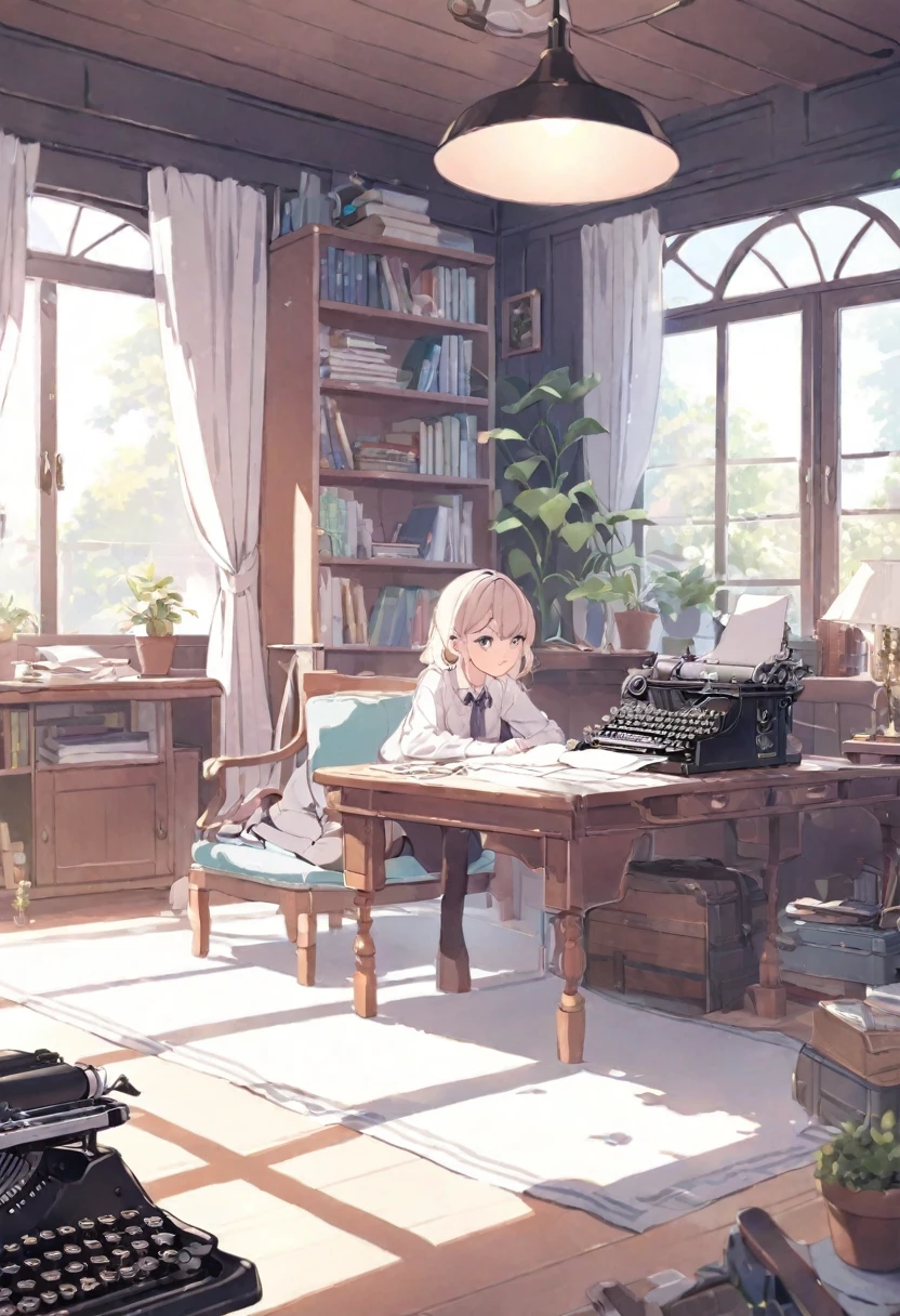 slice of life girl, relax in chair,
small cozy room with many things, packed with hobby items,
ultra detailed background, hi-res,