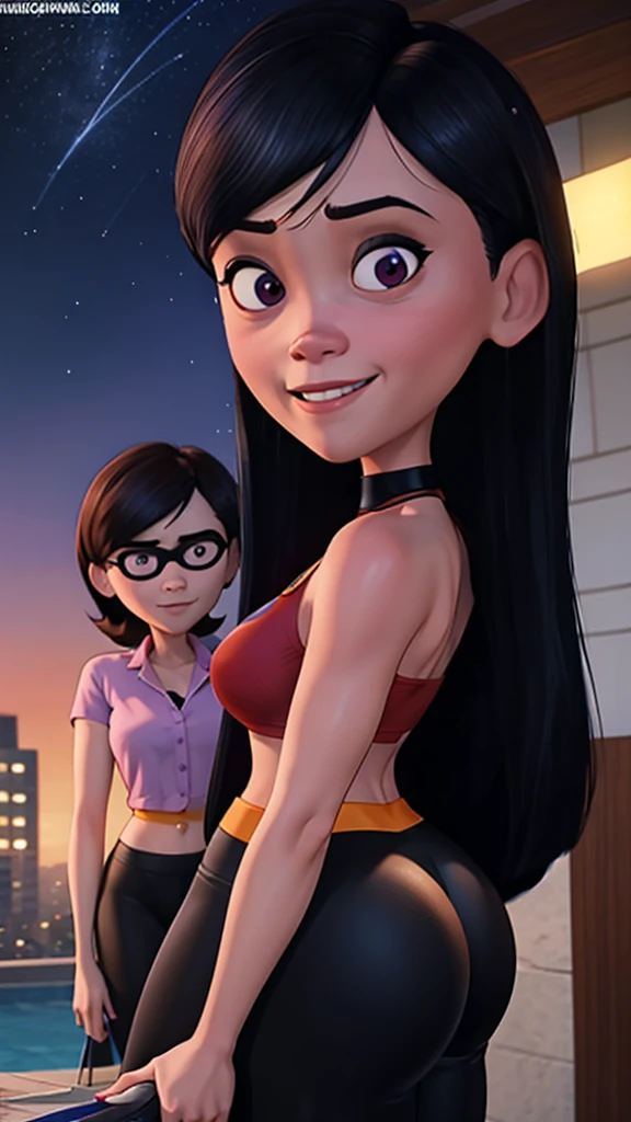 Two women,((violet parr y helen parr)),artwork, Best Quality, outdoor, Lens flare, depth of field, 2 girls, alone, looking at the viewer, old, helenparr, Blusaz, Black pants, session, Ceiling, night sky,ass,big poto, sexy smile,jugete sexual,plug,rosa,I talk, Bikini ,start alone,under the pants a dildo,gran I talk,big dildo inserted,woman putting something dirty,lacid,cunnillas,again, touching,sucking a penis,from below, masturbating,