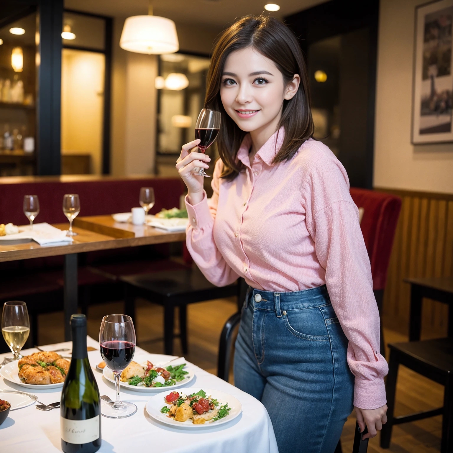 ((Highest quality、8K、masterpiece:1.3))、Yuuko Araki、slimカップル、Pink rubber、modelカップル、(Realistic, Intricate details:1.2), full-course dinner、Wine Party、Amazing view of the sunset sky and clouds、A bright smile、The wonderfulness of smile、Bright image、The beauty of wine, Beautiful Face, blue eyes, The light shines on your face, Blushing, short hair,Bright Face、 (Age 37), 39 years old, red wine 、Appetizers、Italian food、Wine bottle、Champagne、sparkling wine、Two beauties、Brown Hair、Shortcuts、Long sleeve shirt、dress、Beautiful woman 1, (slimな顔), (The body is slim), (Brown Hair), (Shortcuts), cheeks turn a little red,Attractive beauty、restaurant, In a prominent place (From the waist up) Nova Frog Style, actress, model, Upper Body, White wine, slim, wine glass, 中央に置かれたwine glass, smile, (smile: 1.15), Beautiful fine grain, Depth f/2,saturation, High Contrast, Strong light and shadow,Moist Body:1.5、3D texture、Delicate eyes、Brown Hair、The hair is very shiny、