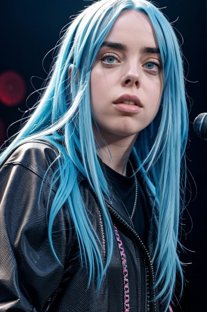 Billie Eilish wearing fishnets while naked doing a lewd face