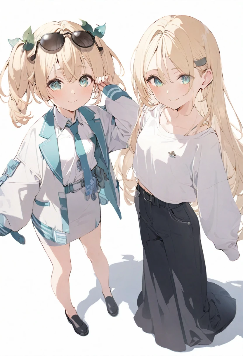 (muste piece), (best quality), very detailed eyes, expressive eyes, perfect face, very detailed face, highly detailed face, beautiful girl, 8K, beautiful girl, white background, delicate and beautiful face and eyes, dark intense shadow, 
1 girl, vtuber style, cool girl, hololive, Kazama Iroha, blond hair, Long-sleeved jacket, matching trousers, long-sleeved shirt, tie, small chest, sunglasses, smile, (full body), standing,