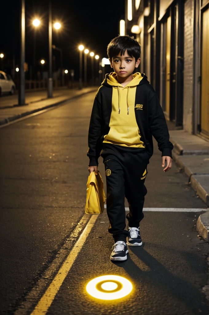 young  ganster in yellow suit happy with two smartphones