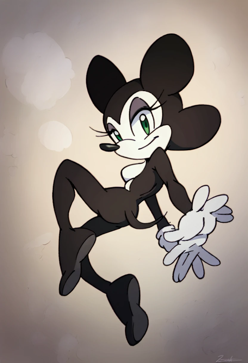 Mickey Mouse, female, green eyes, solo, naked, black fur