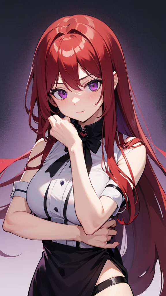 2D, masterpiece, Highest quality, anime, Highly detailed face, Highly detailed eyes, Highly detailed background, Perfect lighting, One girl, alone, whole body, Are standing, Latex Legwear, White shirt, Redhead, Amulets