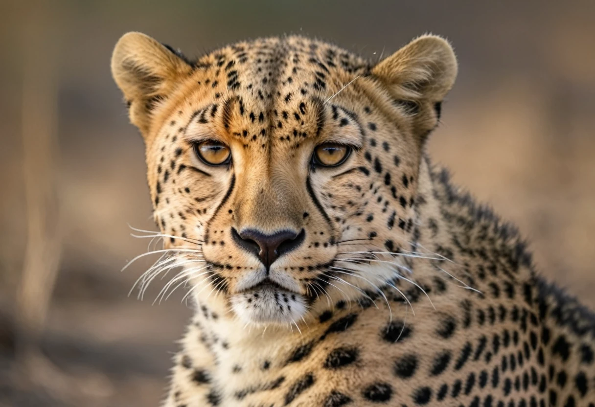 There is a leopard looking at something in the distance., Intense facial expression 4k, Portrait Shot, jaggers, Portraiture, Close up 4k, Dynamic Close-up, Fierce - Search, Very detailed, close up Portrait Shot, Fierce Appearance, Concentrated expression, Great beauty, closeup Portrait Shot, wild animals, Close-up portrait, Cheetah, close - up Portrait Shot, Endangered