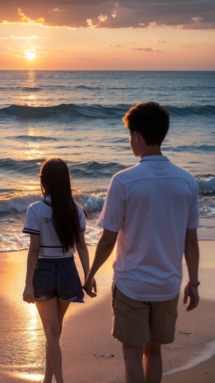 masterpiece　high resolution　Seaside　youth　move　high school student　Big Clouds　Sunset　Two people　　