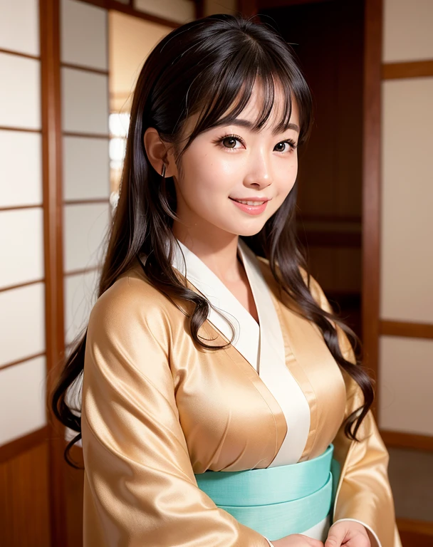 best quality, face focus, (depth of field) ,ultra high res, (photorealistic:1.4), RAW photo, Japanese-style room, alcove, hanging scroll
(portrait:1.4)
1japanese girl, solo, cute, smile, (brown eyes), natural face, (midi hair),
(kimono:1.5)