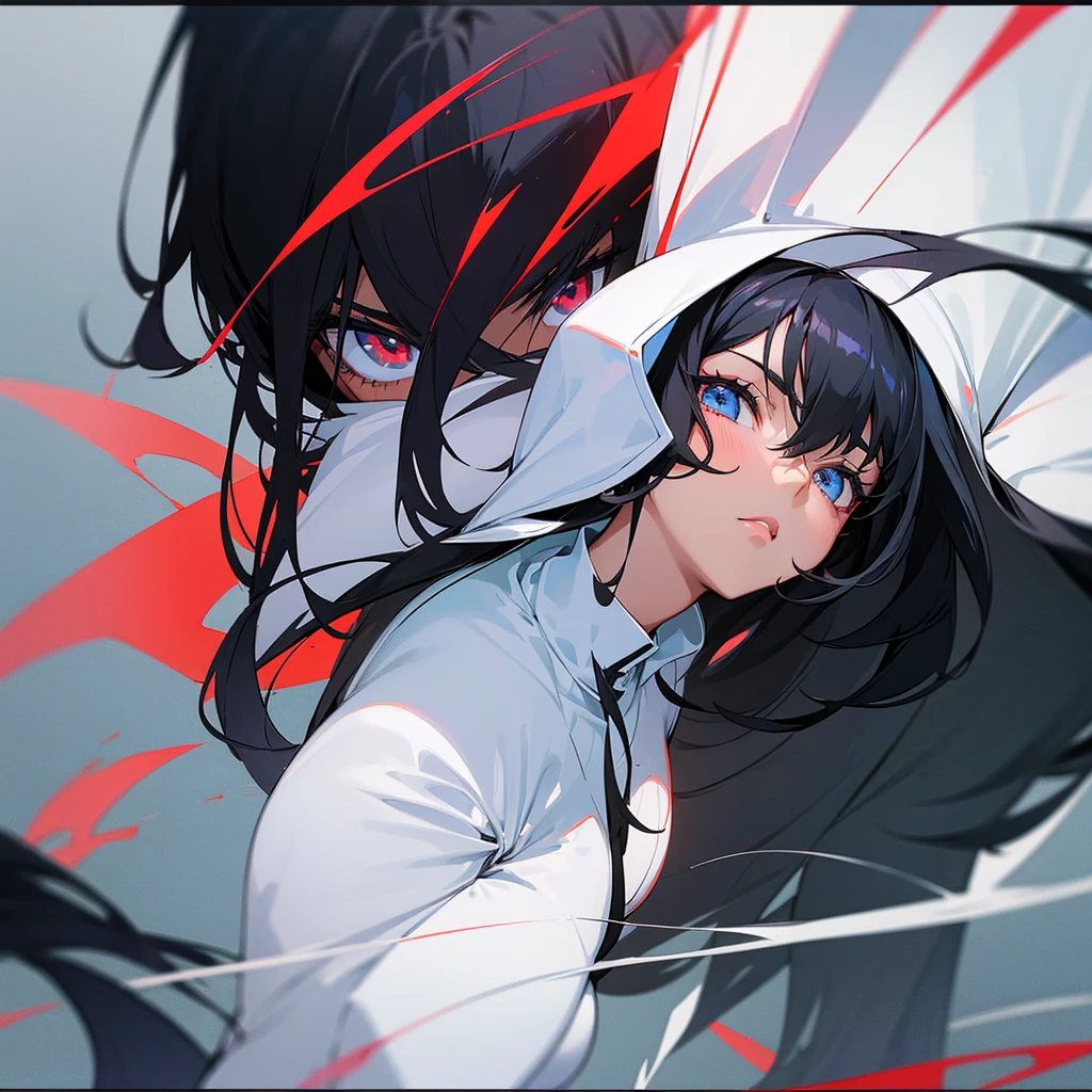 a girl with long blue hair and black eyes wearing a black shirt, portrait gapmoe yandere grimdark, attractive matoi ryuko, gapmoe yandere grimdark, anime poster film still portrait, ryuko matoi, anime portrait of shiina ringo, akasuki brightmind, koyoharu gotouge, akane owari danganronpa
