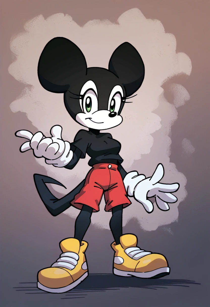 Mickey Mouse, female, green eyes, solo, naked, black fur