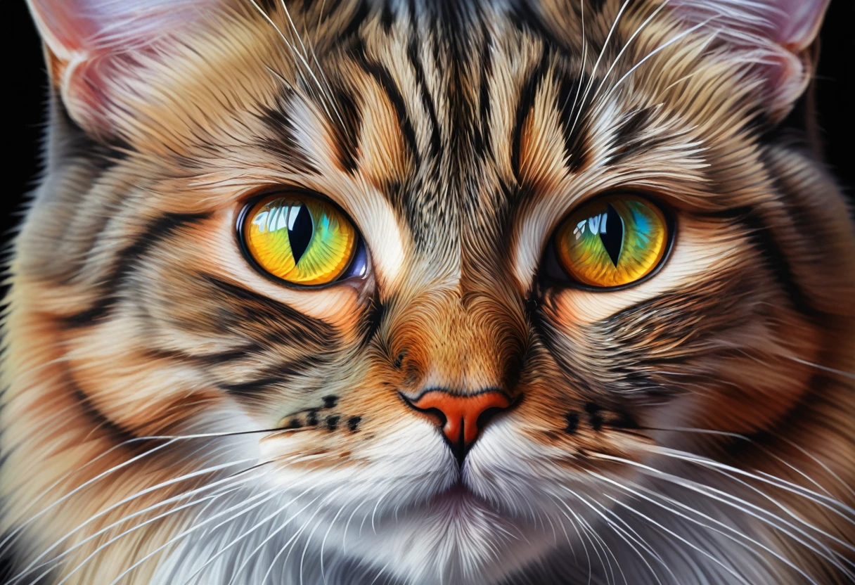 painting of a Cat with a colorful face and eyes, Airbrushing painting by Zahari Sograph, Shutterstock, fur art, Cat. Digital Painting, 4k Highly detailed digital art, Digital Painting highly detailed, Beautiful Art UHD 4K, highly detailed Digital Painting, Highly detailed digital art, Beautiful digital art, 4K Detailed Digital Art, Detailed painting 4k