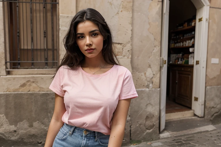 pretty woman in madrid, pink t shirt