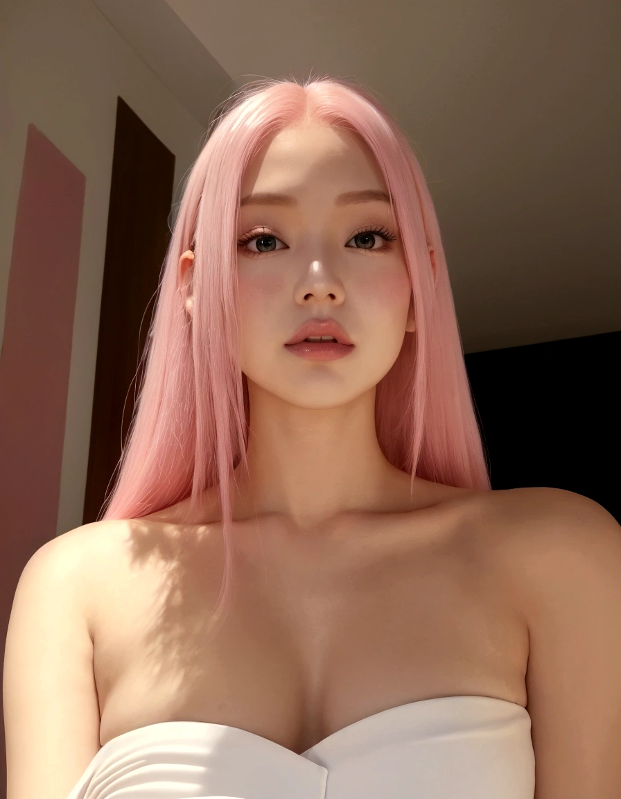 arafed woman with pink hair and a white dress posing for a picture, pink straight hair, with pink hair, parque roseanne de blackpink, jossi do blackpink, pink and smooth skin, Beautiful Delfina, long flowing pink hair,  korean, long pink hair, 18 years old, linda mulher sul-korean, yanjun chengt, 1 8 are