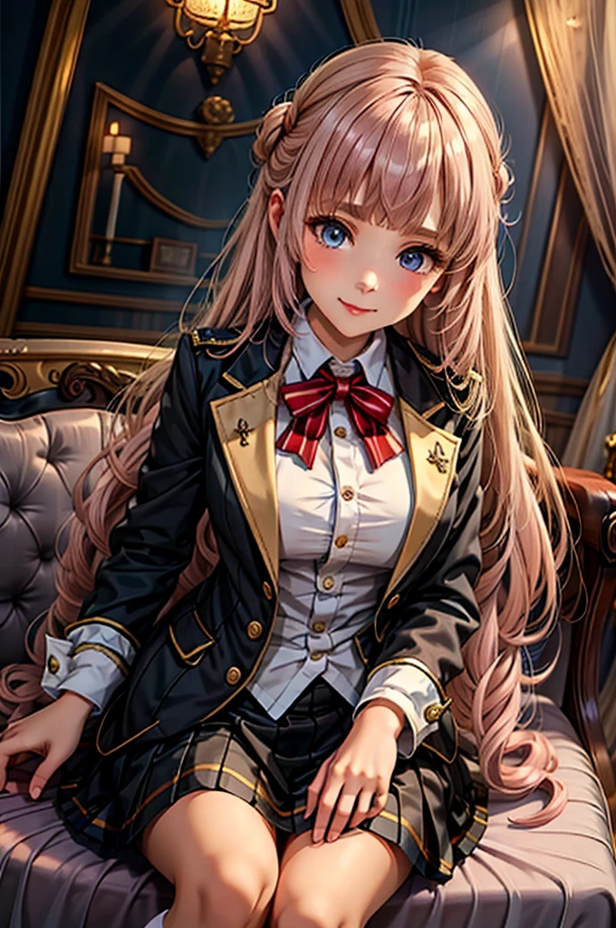 a beauty girl，Uniform ribbon，Cute Blazer，Laughter，girl，length，anime a girl，Highest quality，huge ，Pink Hair，masterpiece，Great style，length，Sexy and cute，Ultra-high resolution，beautiful a girl，Lovely girl，loose socks，Perfect beautiful girl，HD quality，８Ｋ，