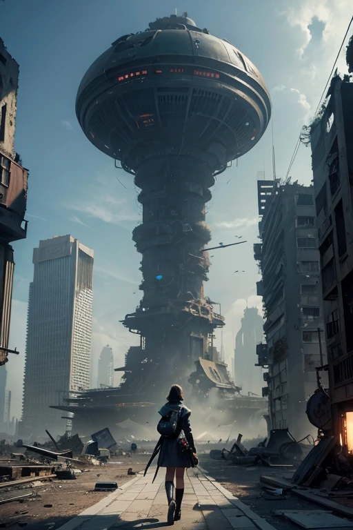 Highest quality、A ruined futuristic city、dim、Surrealism