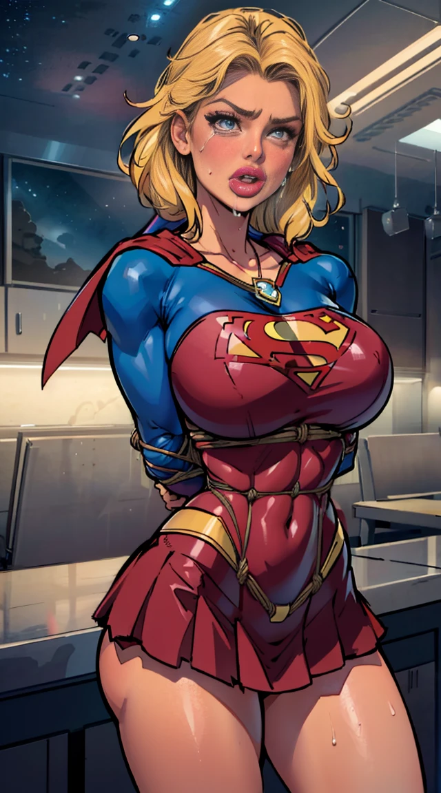 ((SUPERGIRL is on a spaceship in outer space)), (Supergirl is wearing high jump stiletto) ((SUPERGIRL IS WEARING A HEAD HARNESS WITH BALL GAG)), ((SUPERHEROINE SUPERGIRL, Weak position, tiptoes)), (SUPERGIRL is sweaty all over her body), (Supergirl is crying a lot). ((SUPERGIRL tem cabelo dourado, ela tem cabelo longo)), ((SUPERGIRL is wearing a Fishnet garter belt)), ((SUPERGIRL is wearing a thick metal necklace around her neck )), (Your clothes are immoral, your clothes are indecent, your clothes are tight), ((Shibari, arms behind back:1.4)), ((hands on back)), ((rope restraint)), ((Inescapable restraint with ropes)), (obra-prima, melhor qualidade) 1.5, 1girl, sozinho, (sexy, mulher bonita, rosto perfeito, olhos perfeitos) corpo inteiro, ((High Definition Face)), (((SUPERGIRL is old and fat, ela usa calcinha vermelha rendada, ela esta babando, Tears stream from your face))).