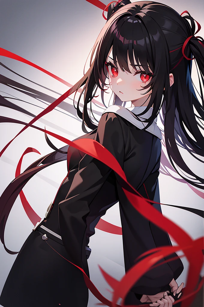 Ten girls with black and red uniform and red eyes with black pupils, ten beautiful girls 