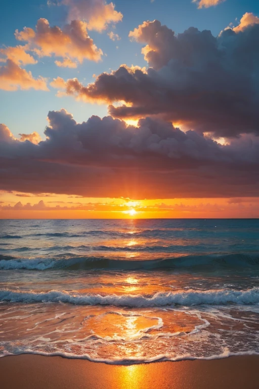 Highest quality、Landscape painting、Seaside、Sunset、orange