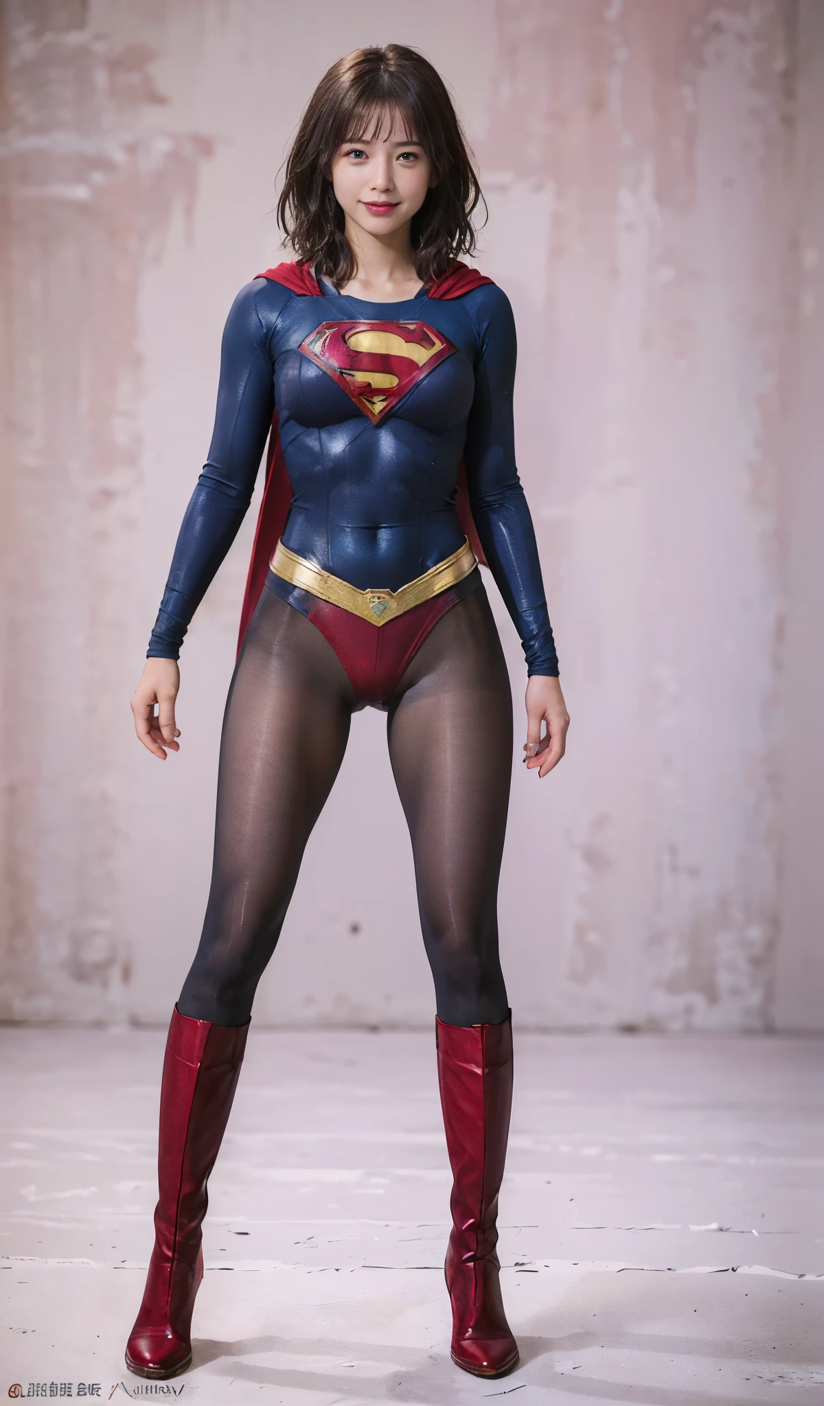 No background、(((Sweating profusely))).(((Beautiful legs in black tights.)))、(((Legally express the beauty of your smile)))、((((Make the most of your original images)))、(((体にぴったりフィットするSupergirl Costume)))、(((Supergirl Costume)))、(((short and beautiful hair)))、(((suffering)))、(((Please wear black tights....、Wear red boots)))、((Best image quality、8K))、((Highest quality、8K、masterpiece:1.3))、(((Preserve background )))、Sharp focus:1.2、Beautiful woman with perfect figure:1.4、Slim Abs:1.2、Wet body:1.5、Highly detailed face and skin texture、8K