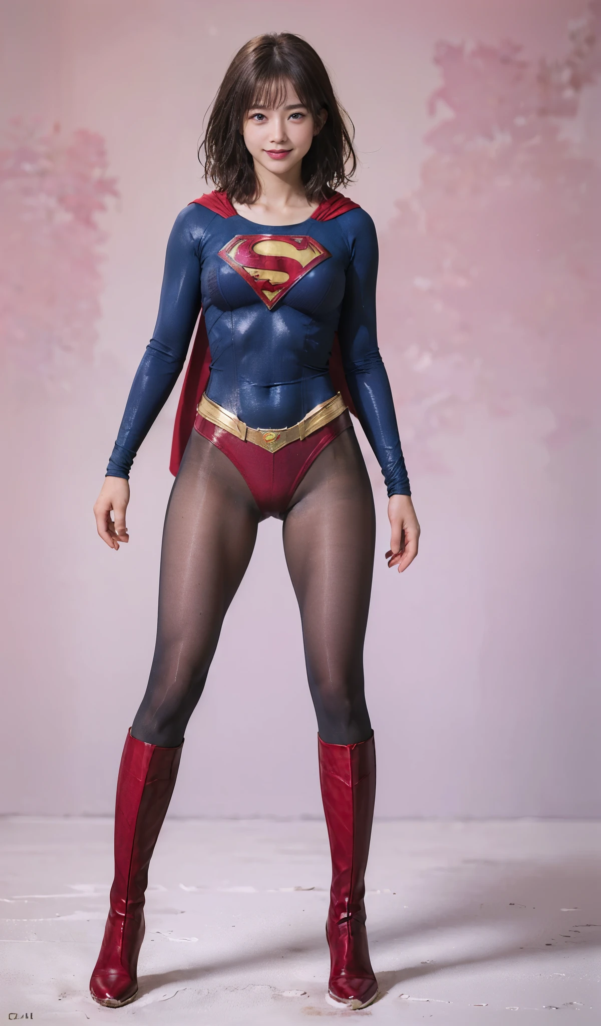 No background、(((Sweating profusely))).(((Beautiful legs in black tights.)))、(((Legally express the beauty of your smile)))、((((Make the most of your original images)))、(((体にぴったりフィットするSupergirl Costume)))、(((Supergirl Costume)))、(((short and beautiful hair)))、(((suffering)))、(((Please wear black tights....、Wear red boots)))、((Best image quality、8K))、((Highest quality、8K、masterpiece:1.3))、(((Preserve background )))、Sharp focus:1.2、Beautiful woman with perfect figure:1.4、Slim Abs:1.2、Wet body:1.5、Highly detailed face and skin texture、8K