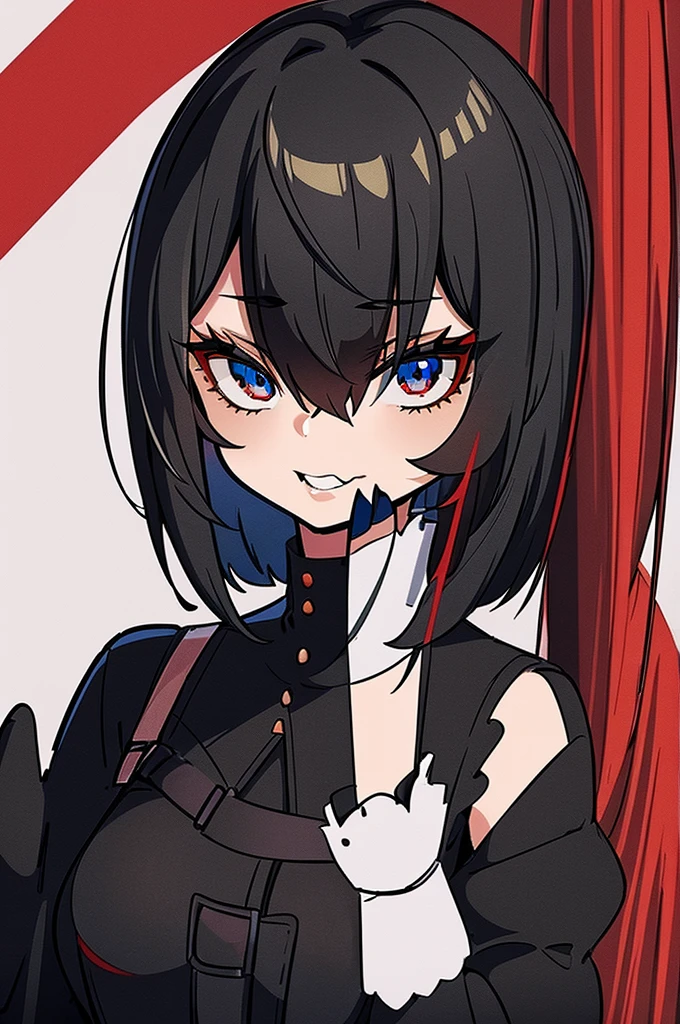 a beautiful girl with red hair wearing a black dress, detailed facial features, bob haircut, full body illustration, woman wearing a long black and red coat, solo character, white background, anime style, highly detailed, photorealistic, 8k, best quality, masterpiece, blue eyes, short hair