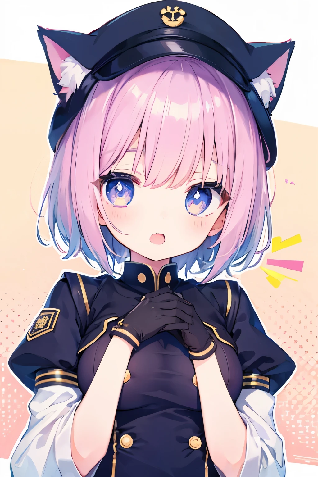 Navy uniform、Very beautiful and Shining Eyes、Shining Eyes、1 girl、Small breasts、Big Mouth、high school girl、Large Breasts、Cat ear、Transparent pink short hair、7--old l