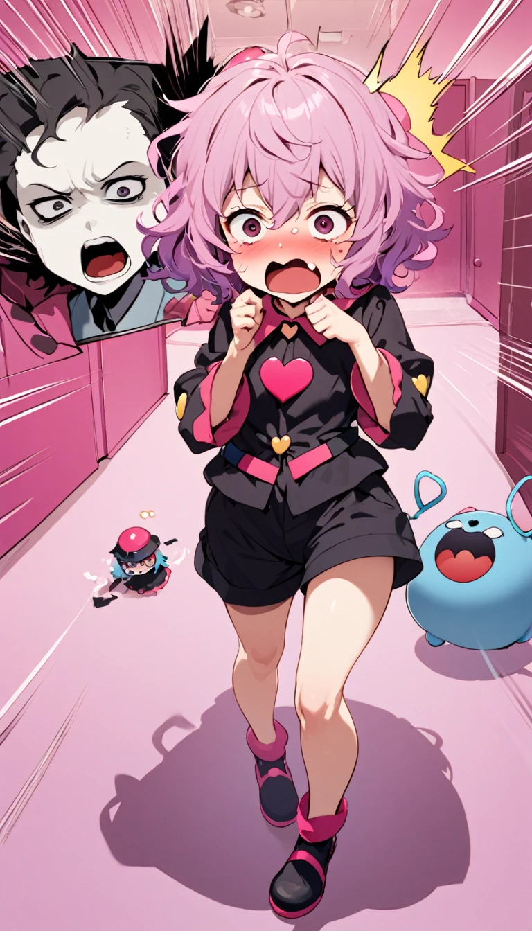 1 person、1 personの***、Satori Komeiji、Sulky face、Unfriendly、Pink Room、Pink room、Pull、Totally shocked、Pale face、Open your mouth、Surprised、Full body view、Short trousers、Thighs、