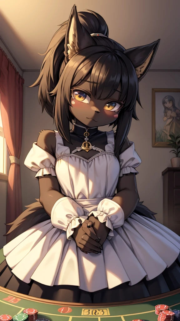 Close-up above the waist，Half side，Poker face狼女孩，Personification狼女孩，Female wolves，Personification，furry，hairy，fuzzy，Body hair，short hair，Dark Skin，Dark Skin，Dark Skin，Dark Skin，Noble clothing，晚Dress，Dress，晚Dress，grace，Poker face，Poker face，Poker face ，Black hair，全身灰Black hair，Dark Skin，Dark skin，Black hair，Ponytail，Long hair，Poker face，贵族Dress，big ear，Wolf Ear Girl，Wolf Tail，cute，Poker face，Cold three no girl，Poker face，loli，grace，Slender figure，Girl-like wolf girl，Light and Shadow，Indoor background，Indoor background，Bedroom Background，Bedroom Background，cute，Poker face，cool girl，Princess dress