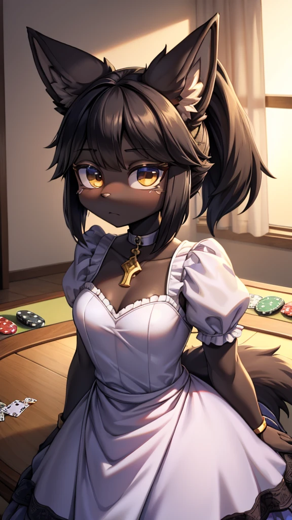 Close-up above the waist，Half side，Poker face狼女孩，Personification狼女孩，Female wolves，Personification，furry，hairy，fuzzy，Body hair，short hair，Dark Skin，Dark Skin，Dark Skin，Dark Skin，Noble clothing，晚Dress，Dress，晚Dress，grace，Poker face，Poker face，Poker face ，Black hair，全身灰Black hair，Dark Skin，Dark skin，Black hair，Ponytail，Long hair，Poker face，贵族Dress，big ear，Wolf Ear Girl，Wolf Tail，cute，Poker face，Cold three no girl，Poker face，loli，grace，Slender figure，Girl-like wolf girl，Light and Shadow，Indoor background，Indoor background，Bedroom Background，Bedroom Background，cute，Poker face，cool girl，Princess dress