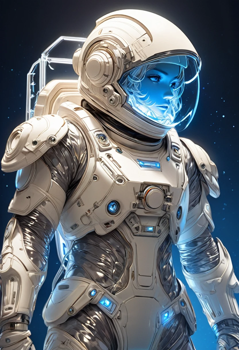  Perfect anatomy of a man wearing an astronaut suit、Close-up of pretty girl wearing transparent helmet astronaut beige hair delicate and beautiful intricate sci-fi digital art illustration edge blue light light and shadow effect movie scene masterpiece, The best quality meticulously carved extremely delicate art work ultra-precision art,Stunning digital art