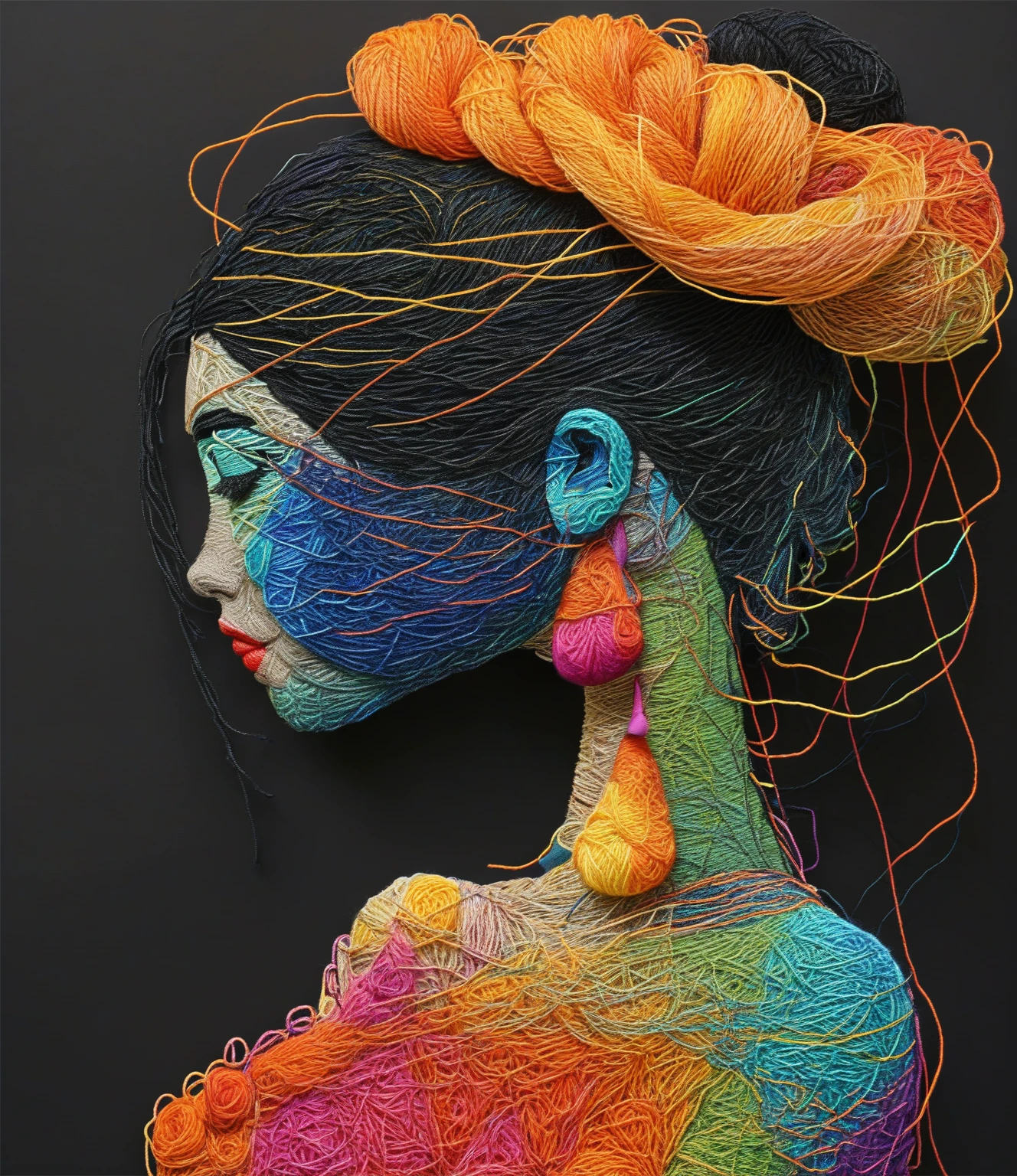 Yarn art style 1beautiful black-haired woman posing