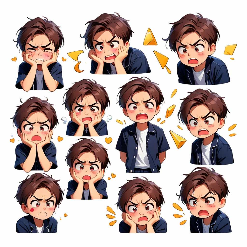 9 poses and expressions, Emoticons [Dizziness, angry, cry, sad, Lovely, Expectations, Laughing, disappointed and shy, ] Sticker Art, White background