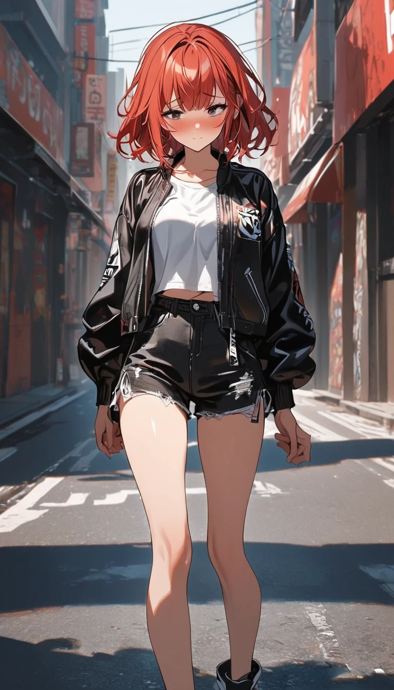 /White girl, sky blue eyes, fiery red hair, hot body, wearing short pants full body profile --auto --s2