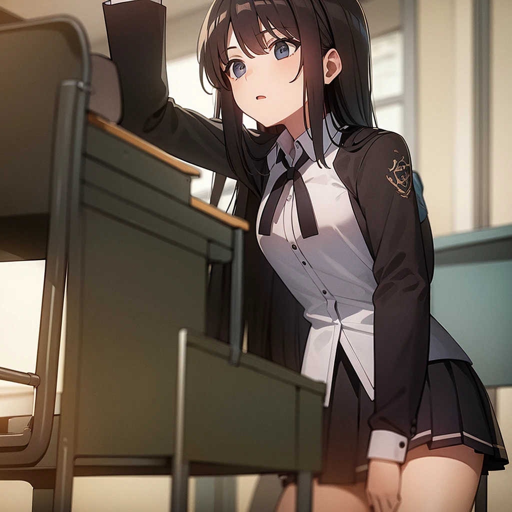 (masterpiece,up to date,abnormal:1.2),1 girl,Black school uniform,classroom,