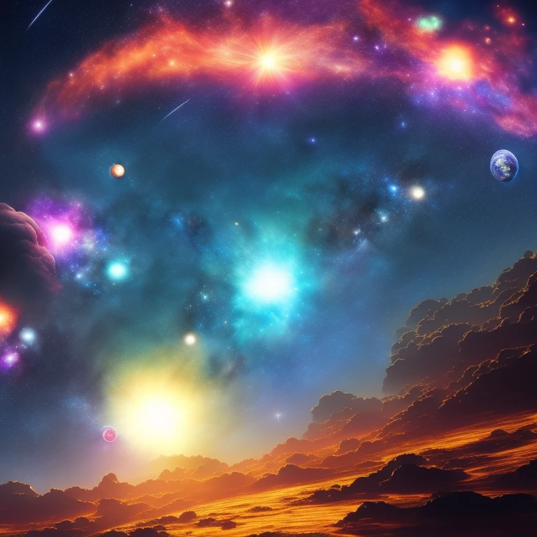 ５Stars、３５Planets、Each star５They are rotating one by one.、View from outer space、 Space Sky, Cosmic and colorful, Cosmos Sky, Cosmos Sky, Colorful Sky, Colorful night sky, Background artwork, Awesome Wallpapers, Colors of the universe, Fantasy Space, Colorful nebula, cosmic starry sky, Planet in the sky, luminous starry sky,