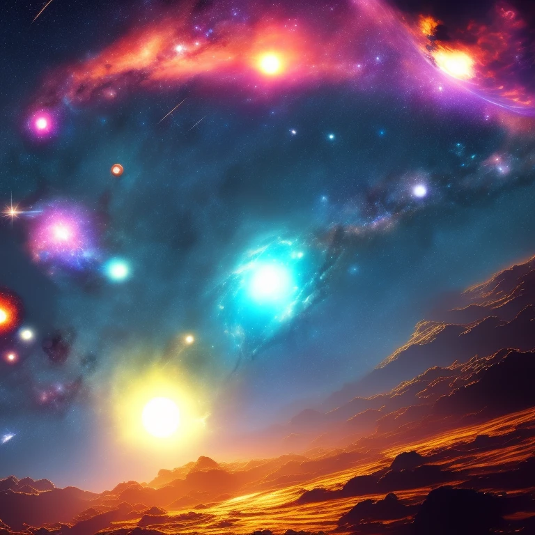 ５Stars、３５Planets、Each star５They are rotating one by one.、View from outer space、 Space Sky, Cosmic and colorful, Cosmos Sky, Cosmos Sky, Colorful Sky, Colorful night sky, Background artwork, Awesome Wallpapers, Colors of the universe, Fantasy Space, Colorful nebula, cosmic starry sky, Planet in the sky, luminous starry sky,