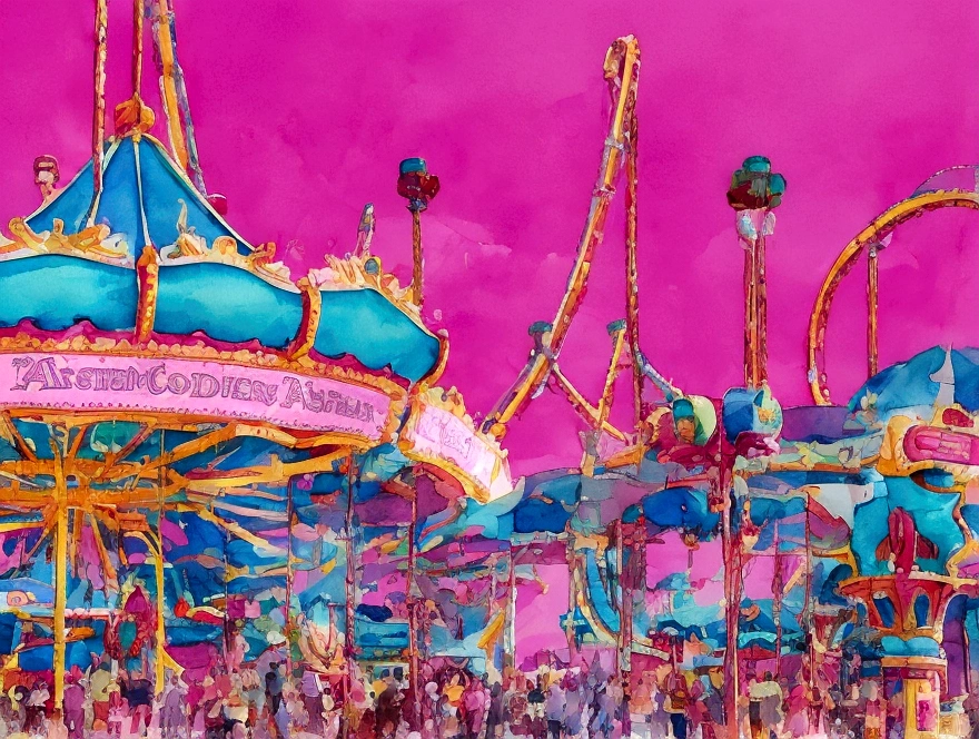 Amusement park wallpaper, pink, watercolor style