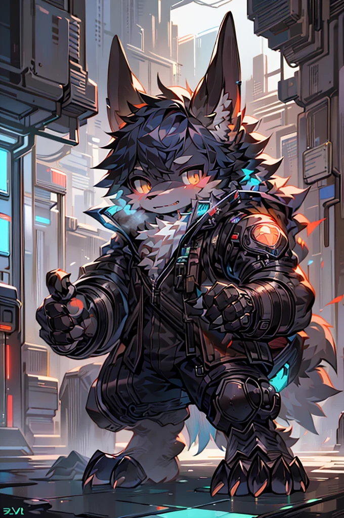furry, protogen, police, furry police, furry sheriff, future, 미래 총, gun holding pose, 어두운 배경