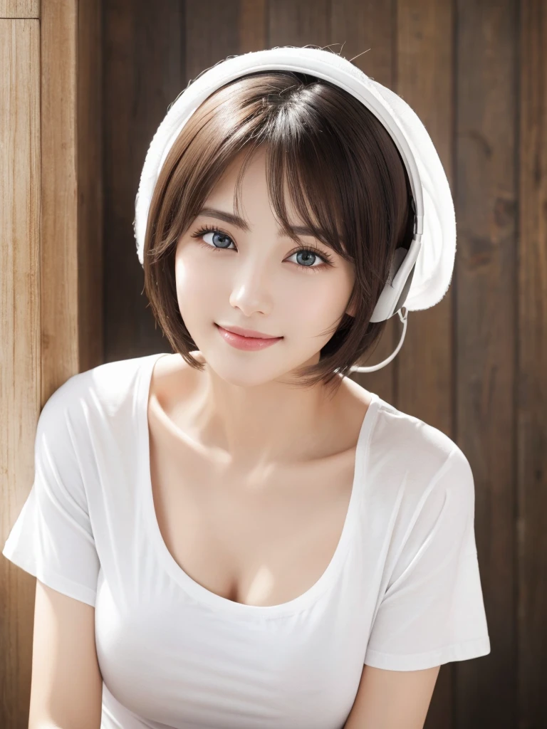 (Realistic, Photorealistic: 1.5), (Masterpiece), (Best Quality: 1.4), (Ultra High Definition: 1.2), (RAW Photo: 1.2), (Sharp Focus: 1.3), (Face Focus: 1.2), Japan Girls, Professional Outfit, (: 1.1), (Happy Smile: 1.5), (Shaggy Cut Hair: 1.6), ( JP Idol Costumes in White, Black and Pink: 1.4), (Beauty Face: 1.7), (Detailed Beautiful Dress: 1.4), Gothic Maid, (Professional Photos of Japan Girls), Medium-breasted, (Cleavage: 1.3), (Open Chest), (Detailed Silver Hair), (Double Side Up), (Viewers: 1.2), (Music DJ Cover Art: 1.1), ( Music Design Art Stage: 1.4), (Simple Gray Background: 1.6), Gorgeous Gold Lighting, BREAK, (Big), Beautiful Detail Eyes, (Cute),