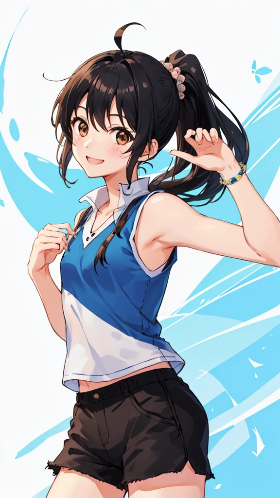 (masterpiece), (very high resolution), (best quality), (extremely detailed), (high resolution),
1 girl, alone,
drsizukachan1, black hair, two low pigtails, black eyes,
camisole, miniskirt,
dynamic pose, playing, doing aerobic exercises,
dynamic angle,
laugh out loud, one eye closed, smile,
sweaty, wet, steamy skin,
outdoor, playground,
blue sky, sunlight,